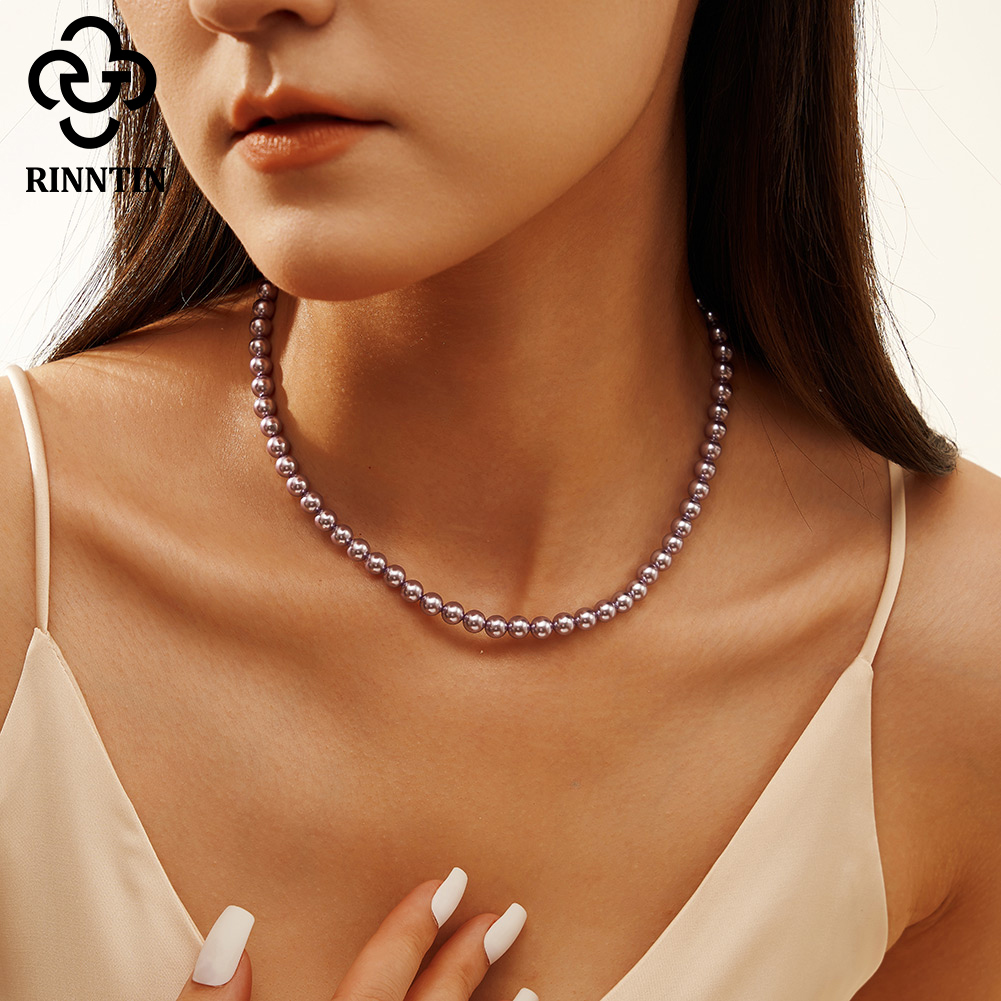 Pearl Choker Necklace Vintage - Rinntin 925 argent Simple perle collier