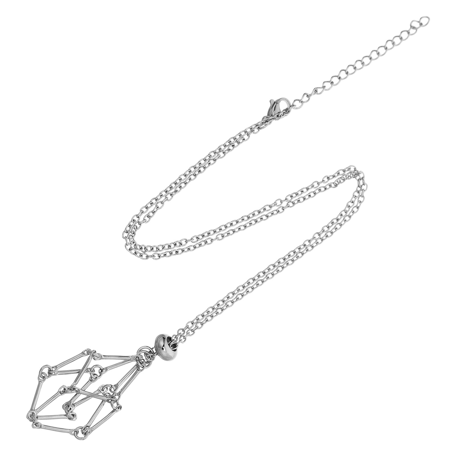 Crystal Pendant Necklace Natural Stone - Collier en acier inoxydable avec cage