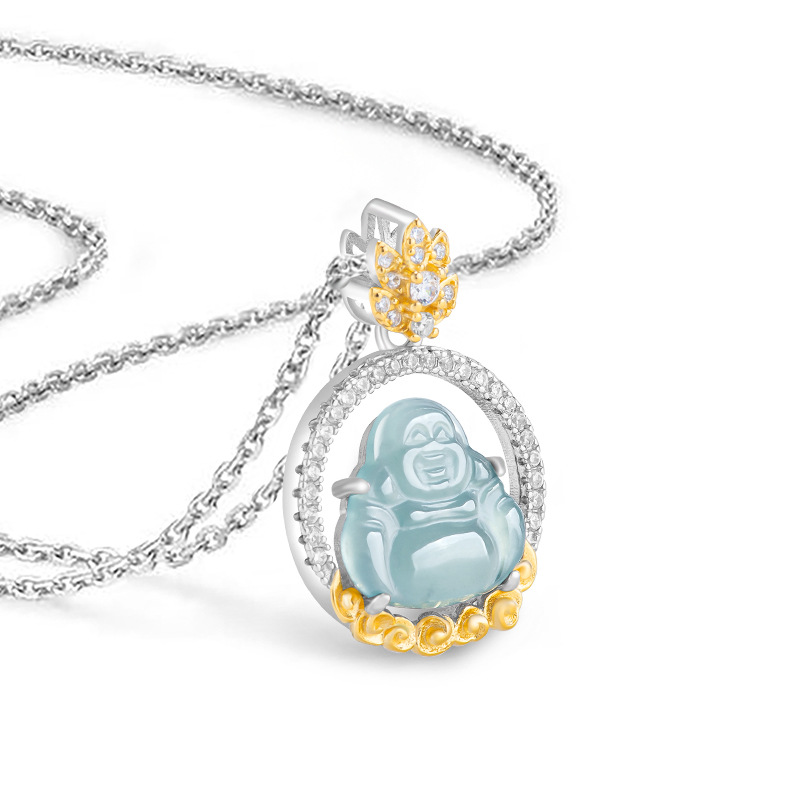 Necklaces - Collier pendentif Maitreya en jadéite bleue