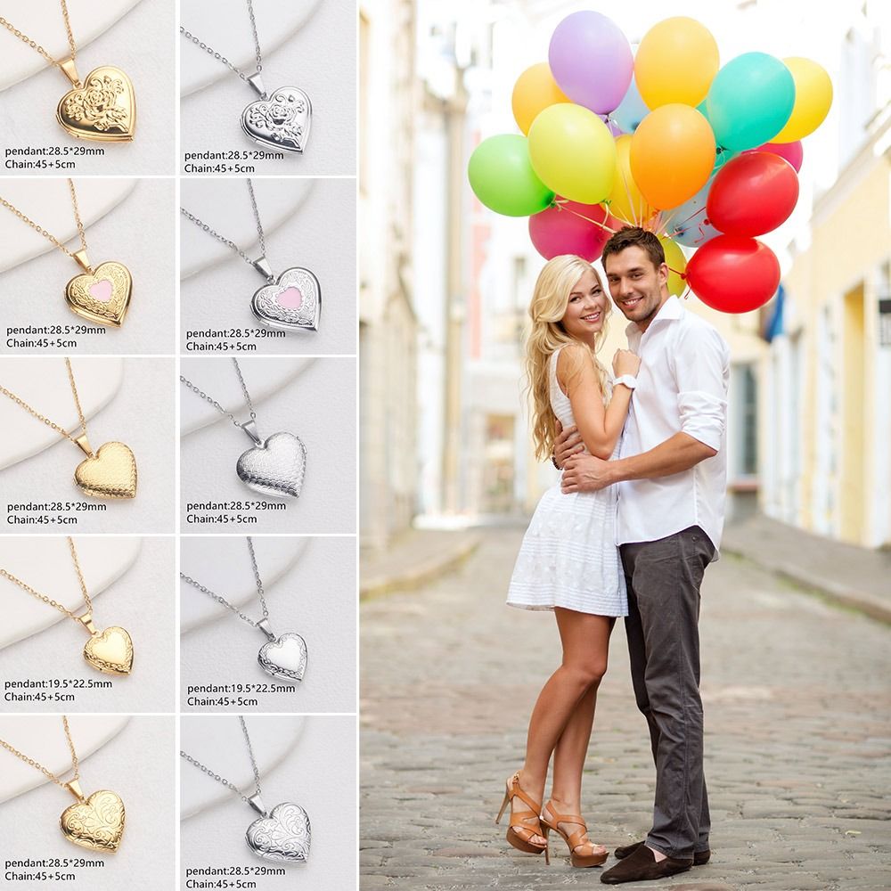 Heart Locket Necklace Photo - Collier Médaillon Photo, Coeur Floral Ouvrable,