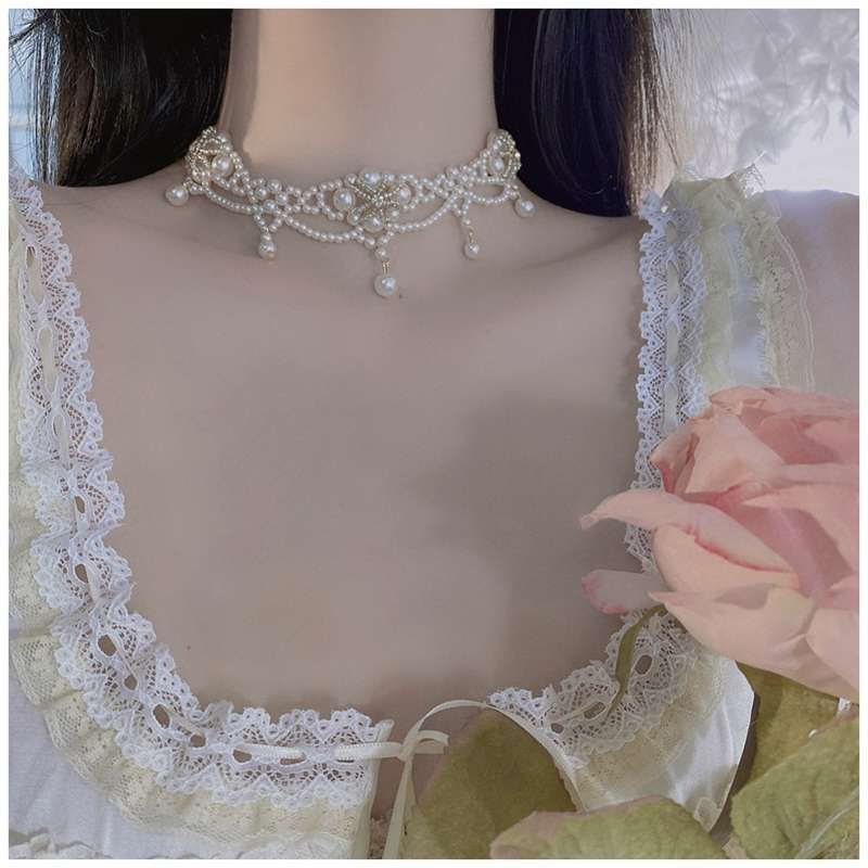 Collier ras du cou en perles V - Pearl Choker Necklace Vintage avis et prix
